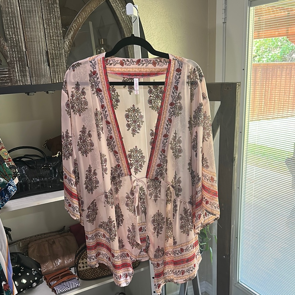 Pink Tie Front Relaxed Kimono